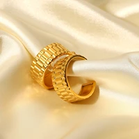 18k gold plated stainless steel earrings for women watch with textured drop earring luxury c type titanium steel earrings ladies