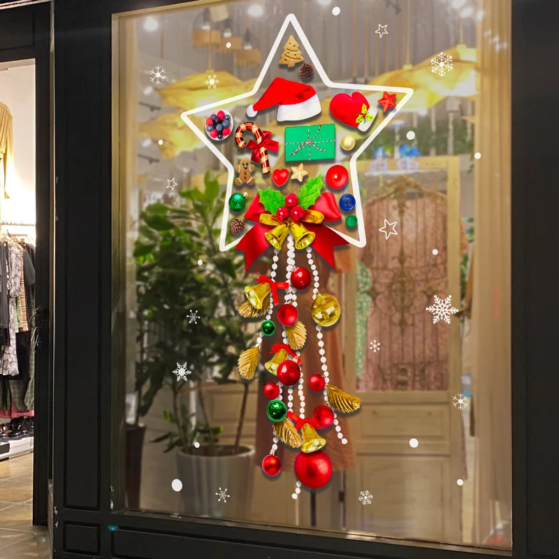 

[SHIJUEHEZI] Christmas Window Stickers DIY Stars Bells Wall Decals for Living Room Shop Glass Home New Year Festival Decoration