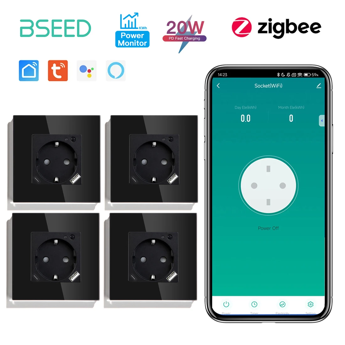

Умная розетка BSEED Zigbee с USB 20Вт 2/3/4 шт