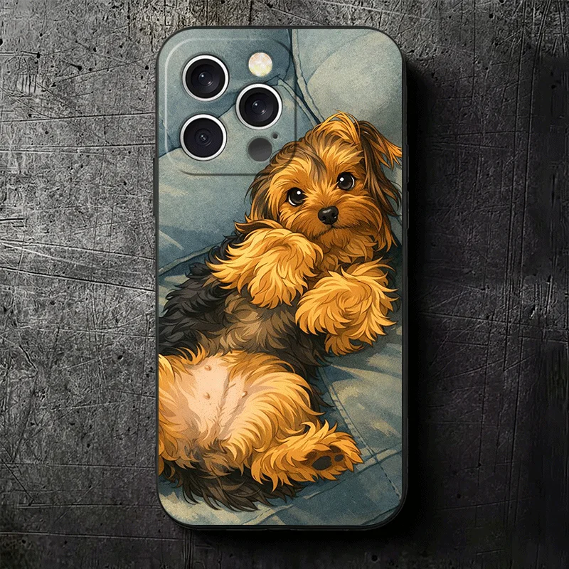 Чехол для телефона с изображением йоркширского терьера из силикона для iPhone 11 12 13 14 15 16 17 Pro Max 16E 17E Air Mini X XS, черный, мягкий (art.: 3920da726cd85) - 3920da726cd85