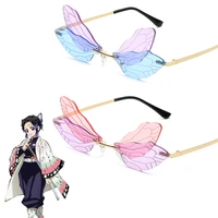 anime demon slayer sunglasses kochou shinobu cosplay butterfly fashion gothic punk glasses unisex eyewear props accessories
