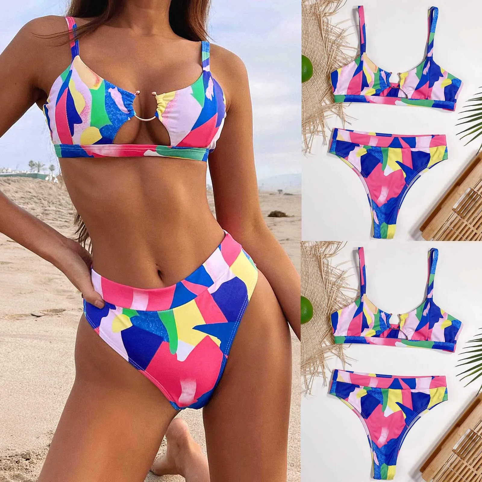

Set Pad Women Sexy Bikini High Push-Up Waist Printed Swimwear Beachwear Swimsuit Swimwears Tankinis Set Boys Swimwear Two Piece