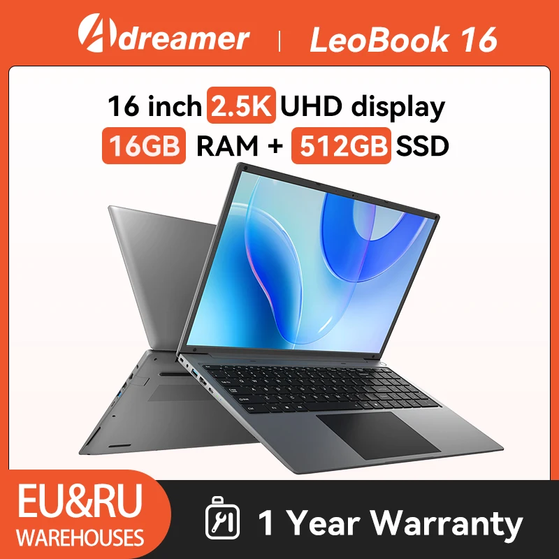 Ноутбук Adreamer LeoBook 16, 16 дюймов, Intel Celeron N5105, 8 ГБ ОЗУ, 256 Гб SSD, 2560x160 0 IPS, офисный ноутбук 38 Вт/ч, Windows 11