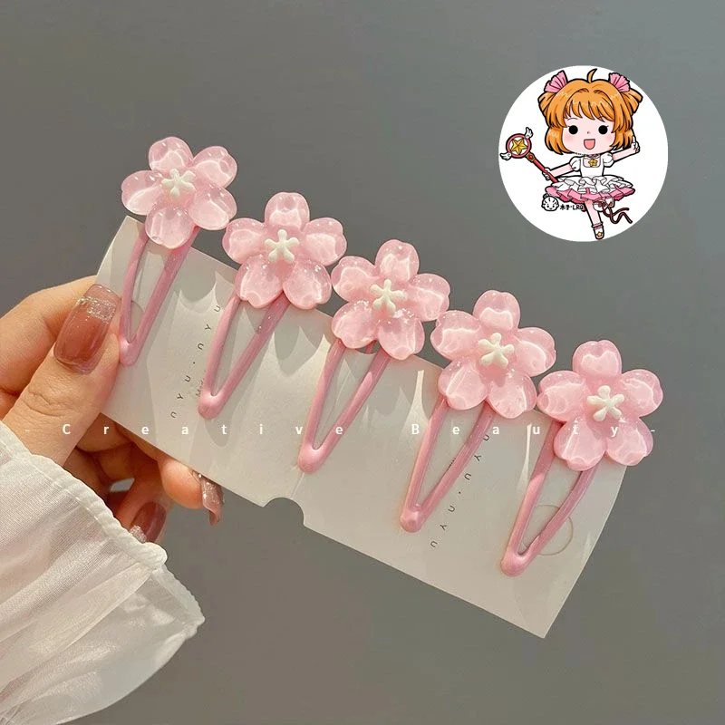 

Pink Gentle Creamy Flower Card Captor Sakura Hairpin Sweet Side Hair Clip Girl BB Headwear Cute Hairpins Gift