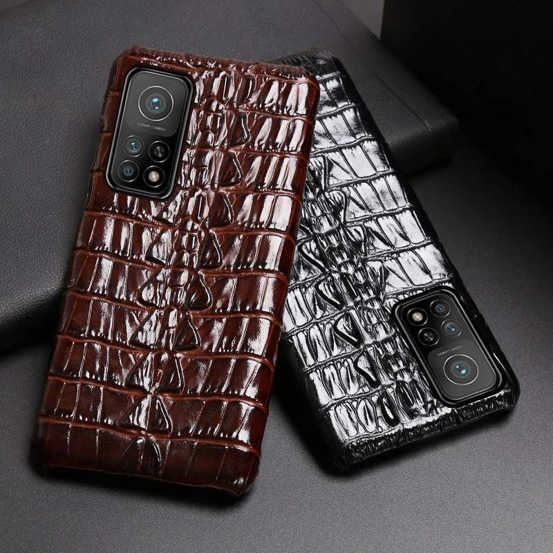 

Original Genuine Cowhide Leather Case For Xiaomi 10 10T Pro 10t lite redmi k30 K30s Crocodile Tail Alligator Skin Texuture Cover