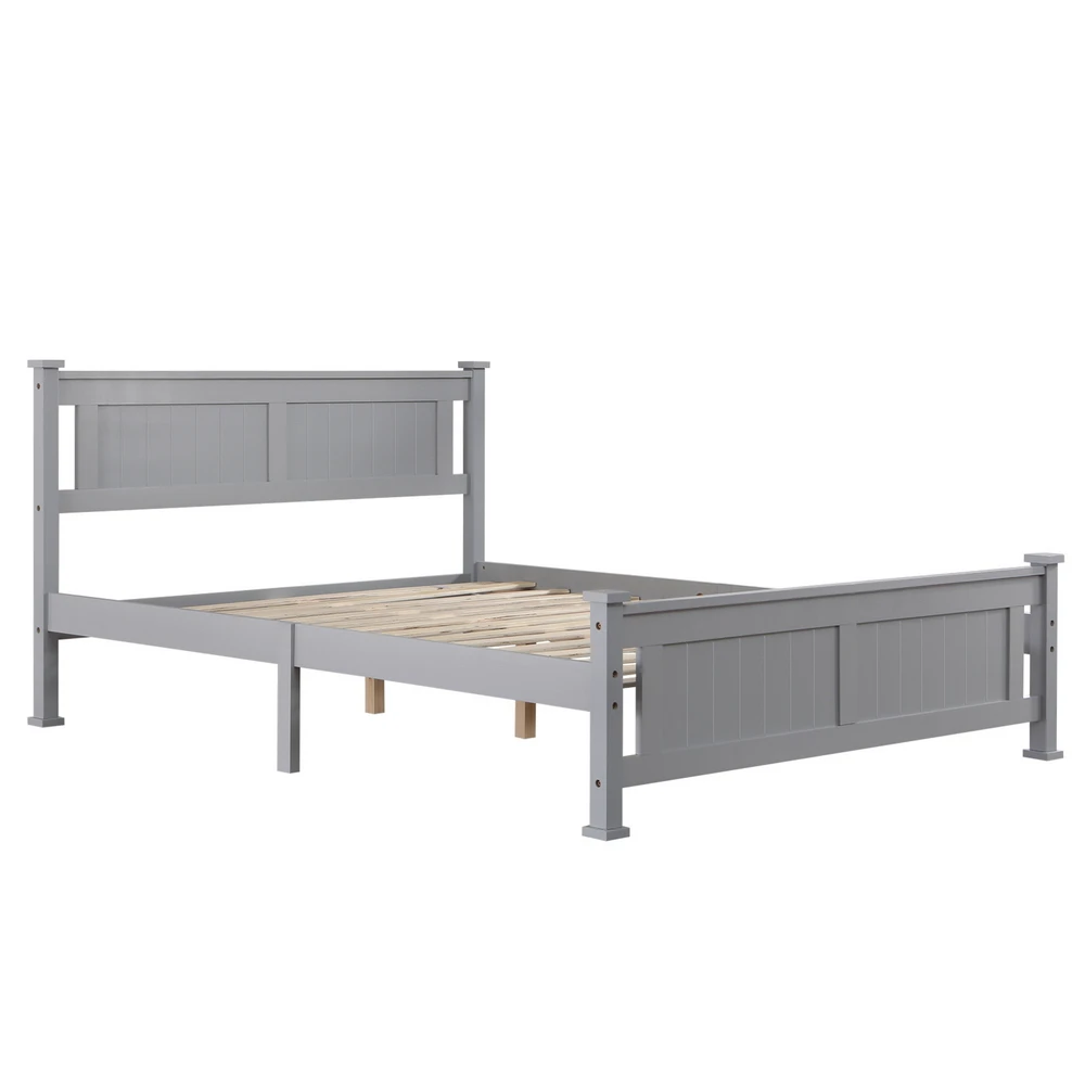 Vertical Pattern Decorative Core Board Bed Wood Queen/full/twin 3 Sizes Easy Assemble Grey[us-stock]