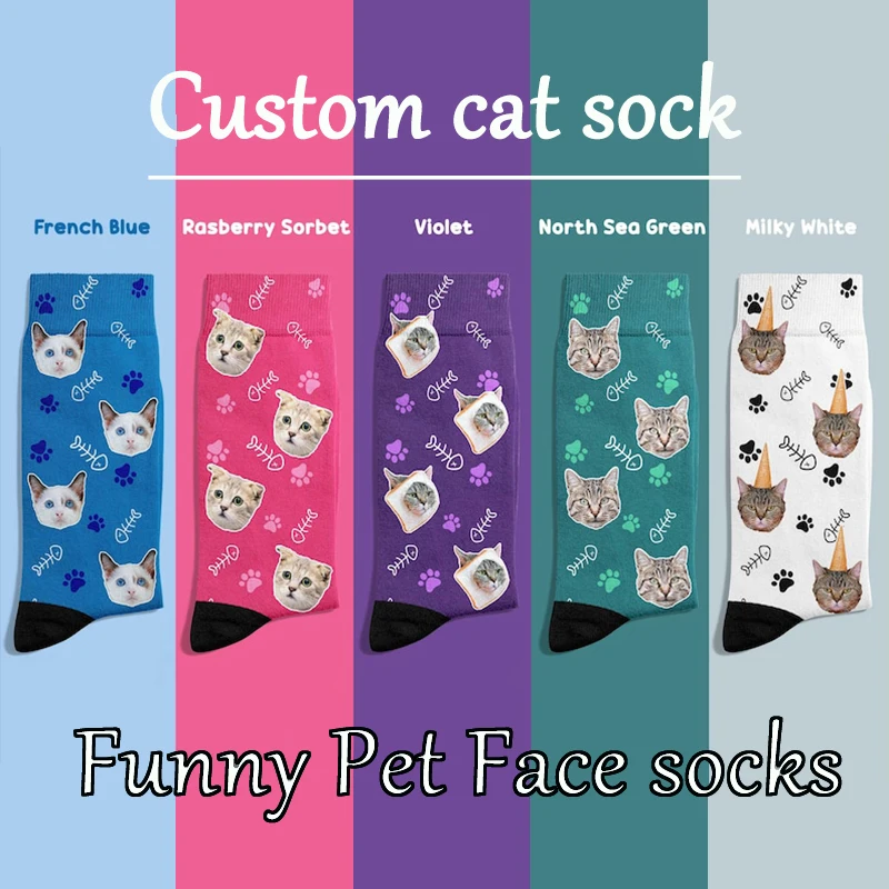 Custom Print Your Photo Pet Face Socks Personalized Socks Logo Fashion Funny Cotton DIY Design Birthday Valentine's Novelty Sock