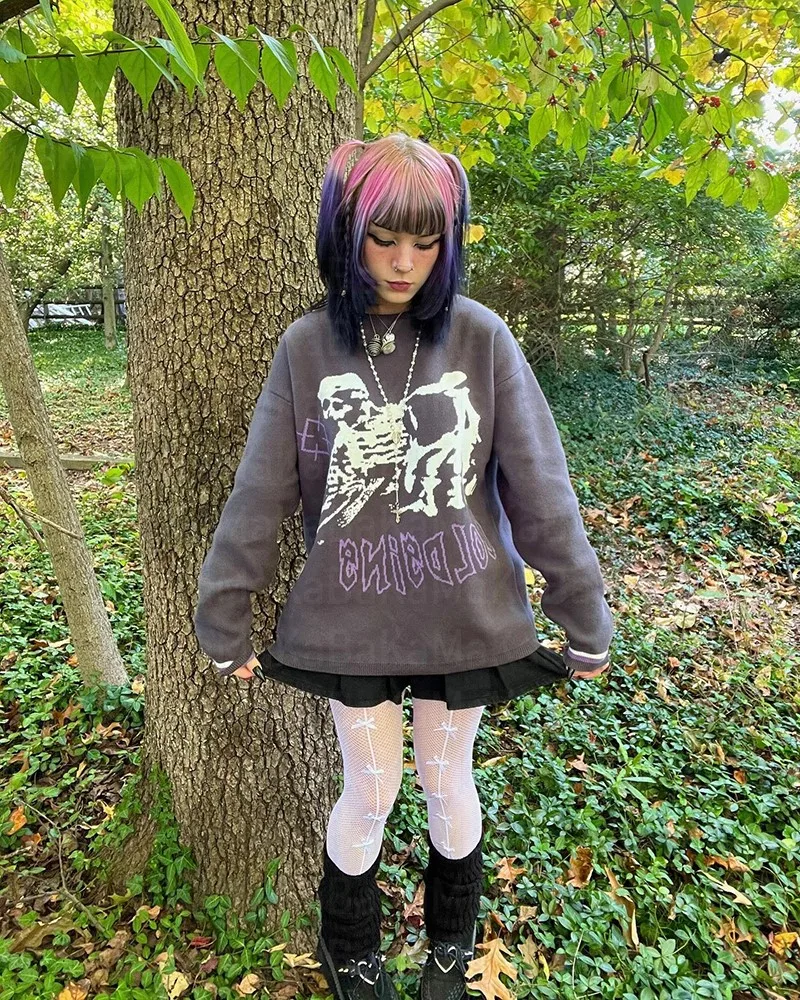 

Женский винтажный вязаный свитер Y2K, осенне-зимний пуловер, свитер с высоким воротником в стиле унисекс, Свитер оверсайз в стиле Харадзюку, шикарный и эстетичный