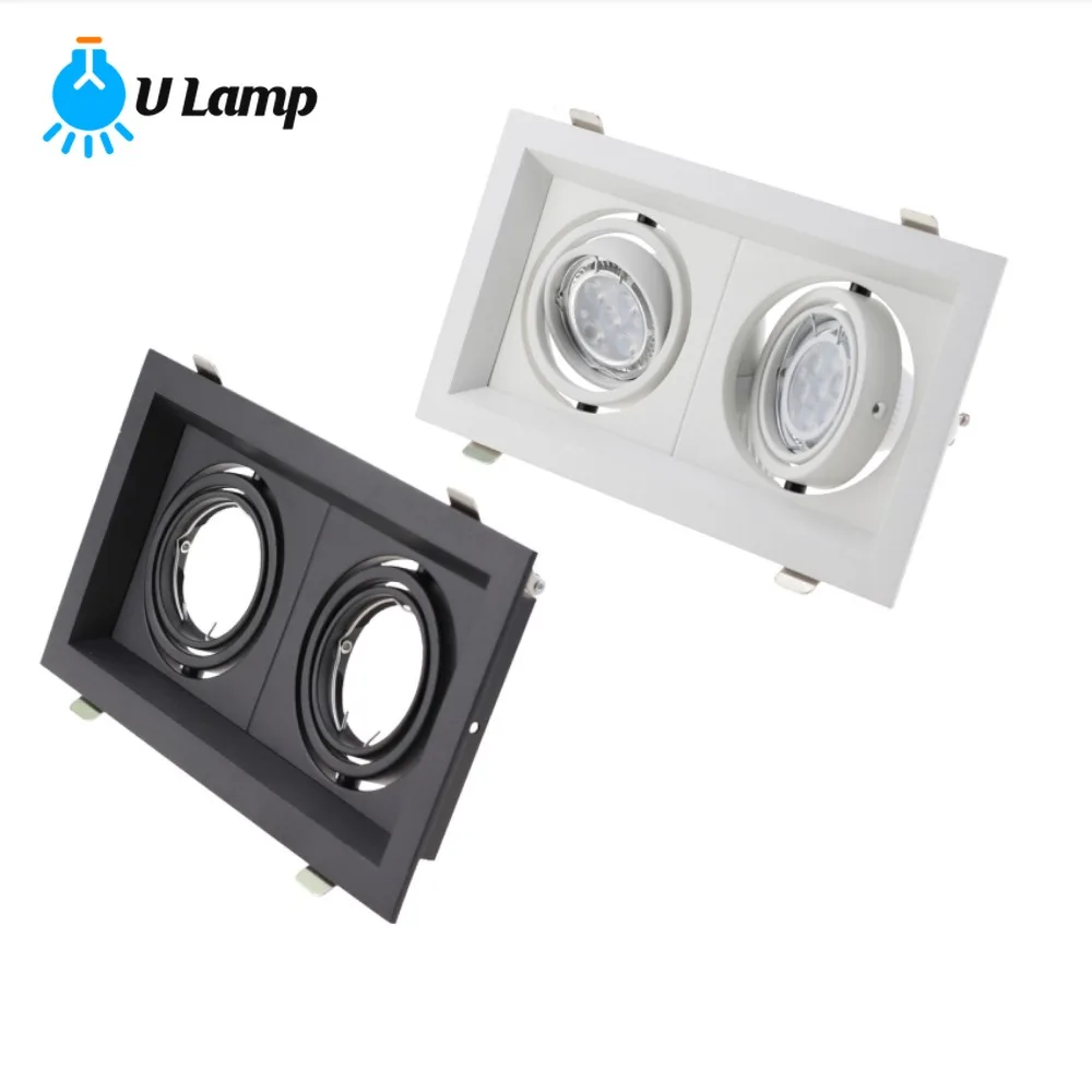 

Double Heads Recessed LED Spotlight Fixture with GU10 MR16 Socket Frame Square Housing Bracket Ceiling Light Fixture