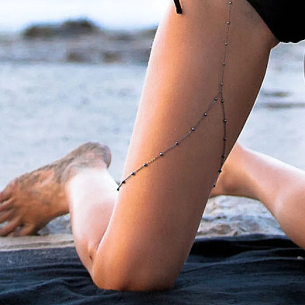 

Bohemian Leg Chain For Women Sexy Long Tassel Pearl Snake Animal Pendant Elastic Body Chain Multilayer Thigh Chain Beach Jewelry