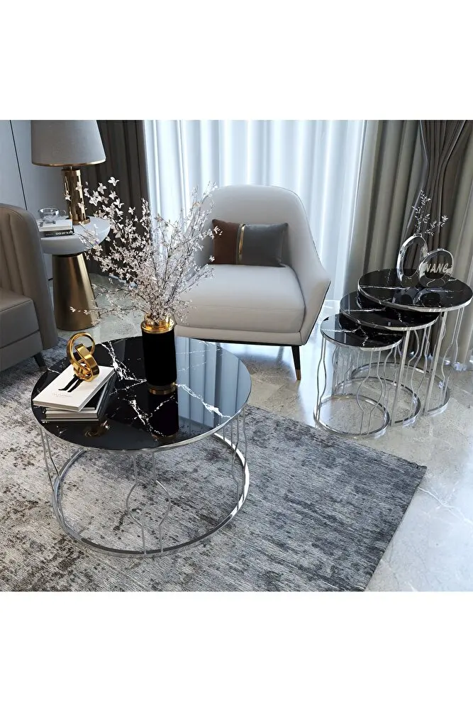 

2022 New Model Bade Zigon And Medium Coffee Table Gold Black Mirror