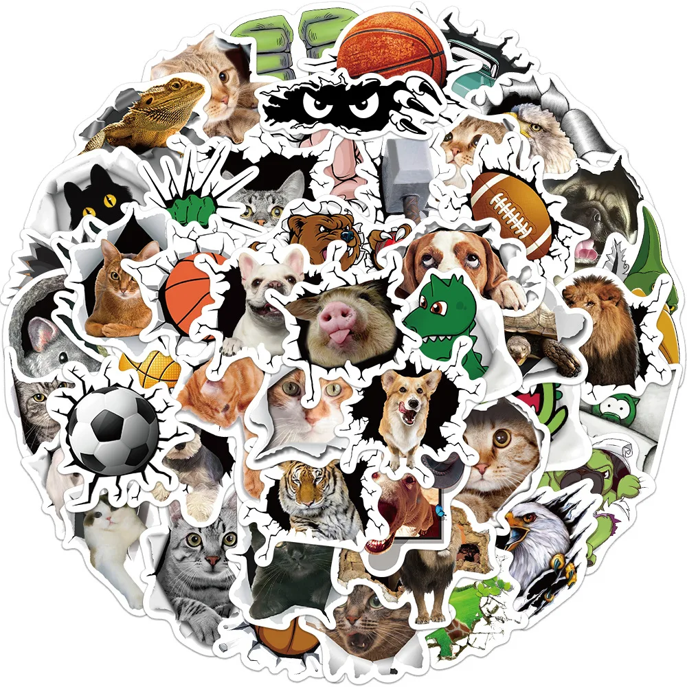 

50PCS Cute 3D Visual Animal Stickers Decals Decoration DIY Phone Notebook Suitcase Laptop Fridge Wall Funny Sticker Toy