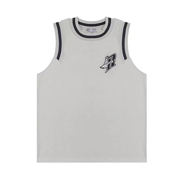 

Embroidered mesh knit basketball sleeveless vest