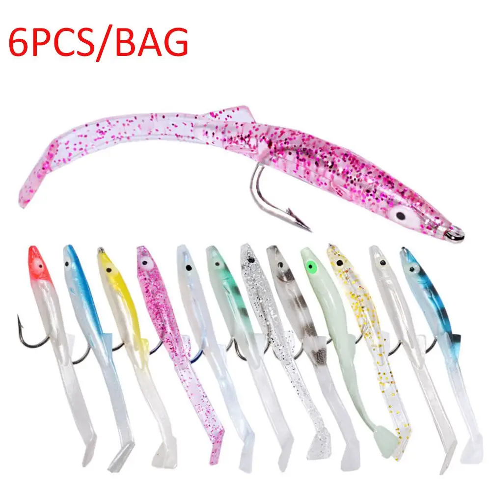 

6pcs/set Soft Sea Eel Lures 80mm/2.3g False Fishing Bait Paddle Tail Sand Eel Artificial Lures High Quaility