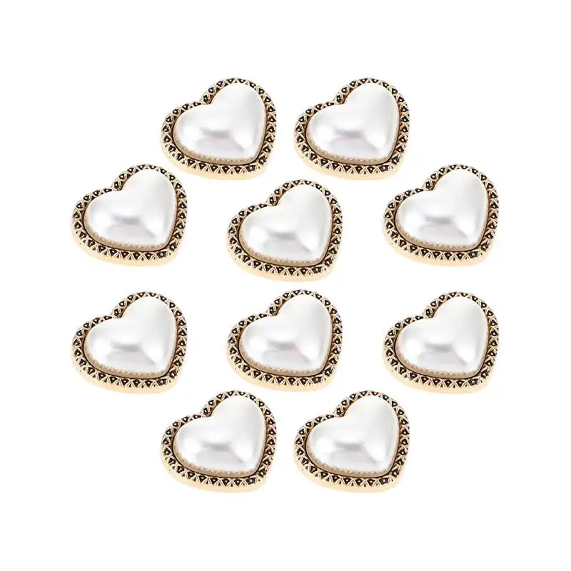 

10Pcs Heart Shape Alloy Shiny Rhinestone Pearl Clothing Buttons Sweater Cardigan DIY Needlework Handmade Accessories Decorative