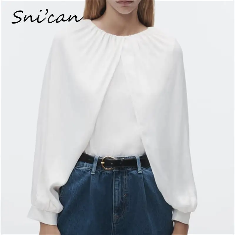 

Однотонная белая блузка с рукавом «летучая мышь», Женские Элегантные повседневные офисные топы, модная весенняя уличная одежда, блузы, женские рубашки