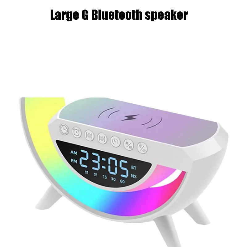 

Большая Колонка G Audio Bluetooth, белый шумоподарочный дисплей часов, Беспроводная зарядка, настольная красочная атмосфера, оригинальный подарок