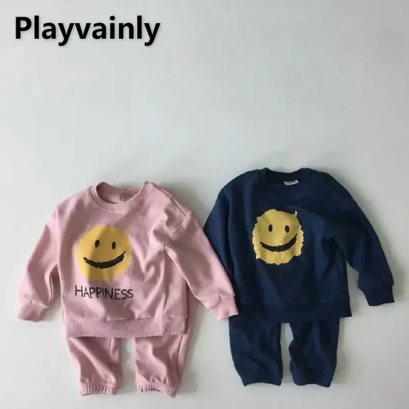 

Autumn Suit Kids Clothes for Baby Girl Boy Sets Smiling Face Round Neck Cotton Long Sleeve Sport Suit Children Outfits E22912