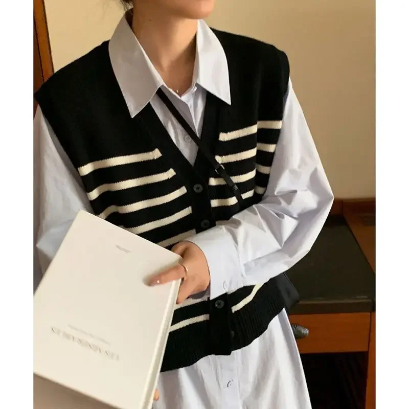 Универсальный вязаный топ с цветными блоками женский свитер жилет в