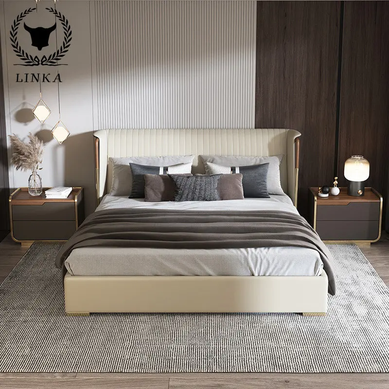 

Italian style light luxury 1.8m leather bed, simple soft double bed, master bedroom modern furniture C4 new product