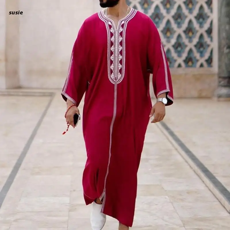 Durable Kaftan Robe Arab Muslim Men Thobe Long Sleeve Dubai 