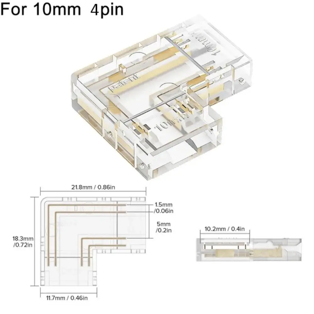 

Светодиодные разъемы COB, 90-градусный L-образный угол, 5/8/10 мм, без пайки для лент CCT FCOB RGB, 2/3/4-контактный разъем, полоса к ленте