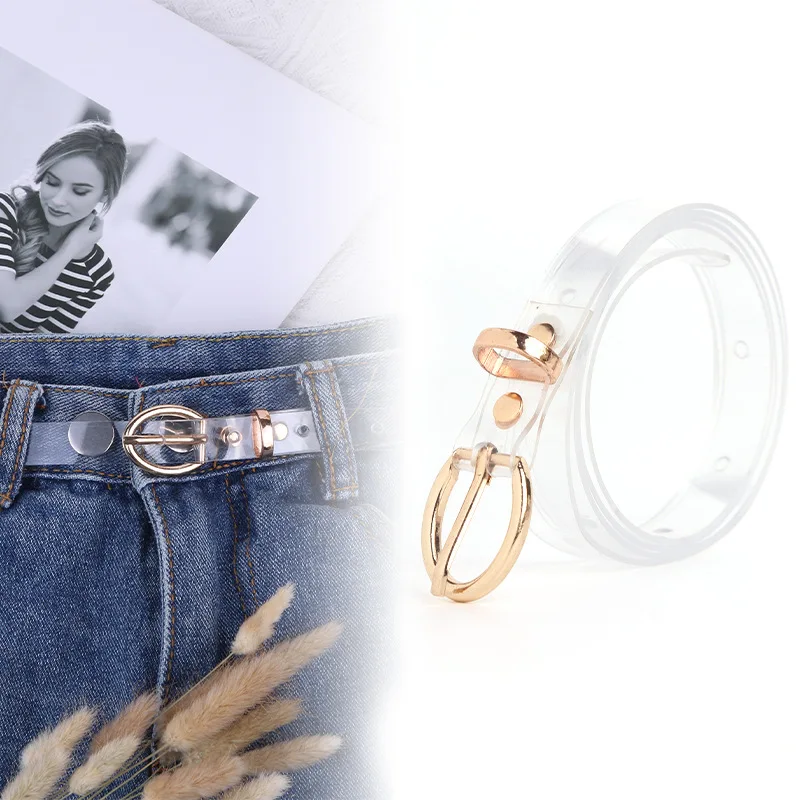 

2022 New Fashion Simple Transparent Ladies Casual Jeans Belt Gold Adjustable D-shaped Pin Buckle Belt Women's Wide Soft Belt