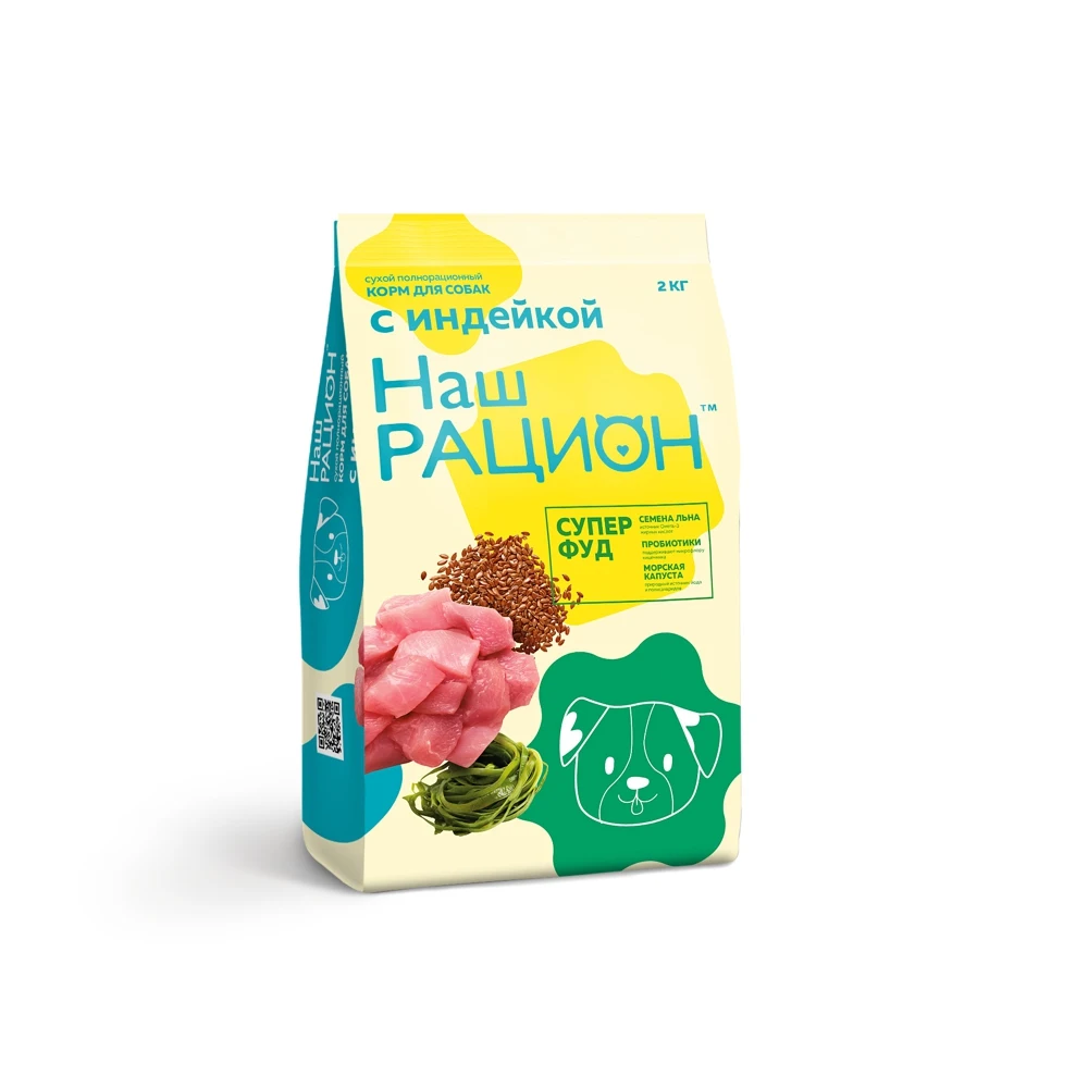 Сухой полнорационный корм для взрослых собак с индейкой Наш рацион 2 кг |