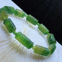 natural green yellow tourmaline clear cube carved beads bracelet 8 2x13mm watermelon tourmaline women jewelry aaaaaaa