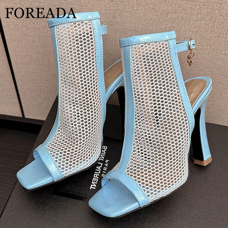 

Женские сетчатые босоножки на высоком каблуке, с квадратным носком и пряжкой