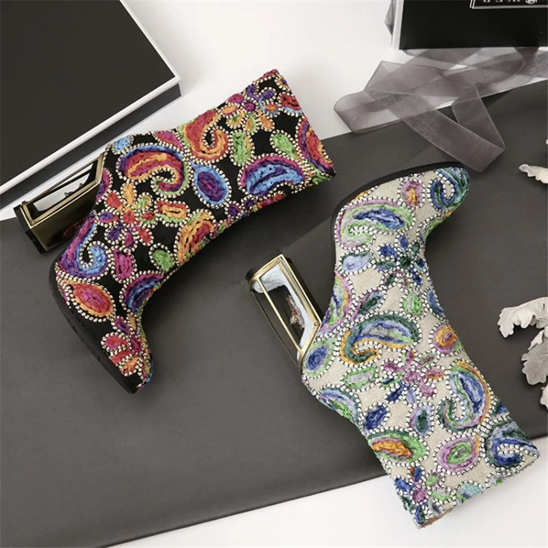 Female Fashion Boots For Women Strange Heels High Quality Retro Luxury Women's Shoes Mixed Colors Super High Heels Zip Brand New