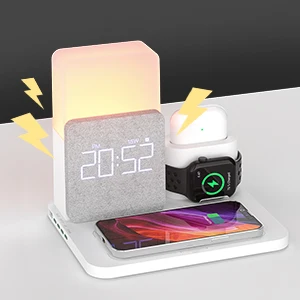 4 in 1 wireless charger with alarm clock for iphone 1213 pro13 mini13 pro max samsung airpods apple watch charger free global shipping