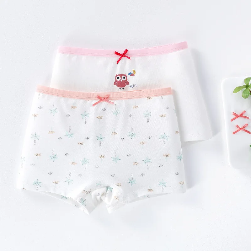 

3-13 Years Old Cute Cartoon Pattern Girls Boxer Briefs Little Girls Wormwood Fiber Antibacterial crotch underwear