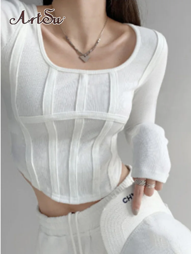 Artsu однотонный облегающий топ с длинными рукавами в стиле пэчворк сексуальный