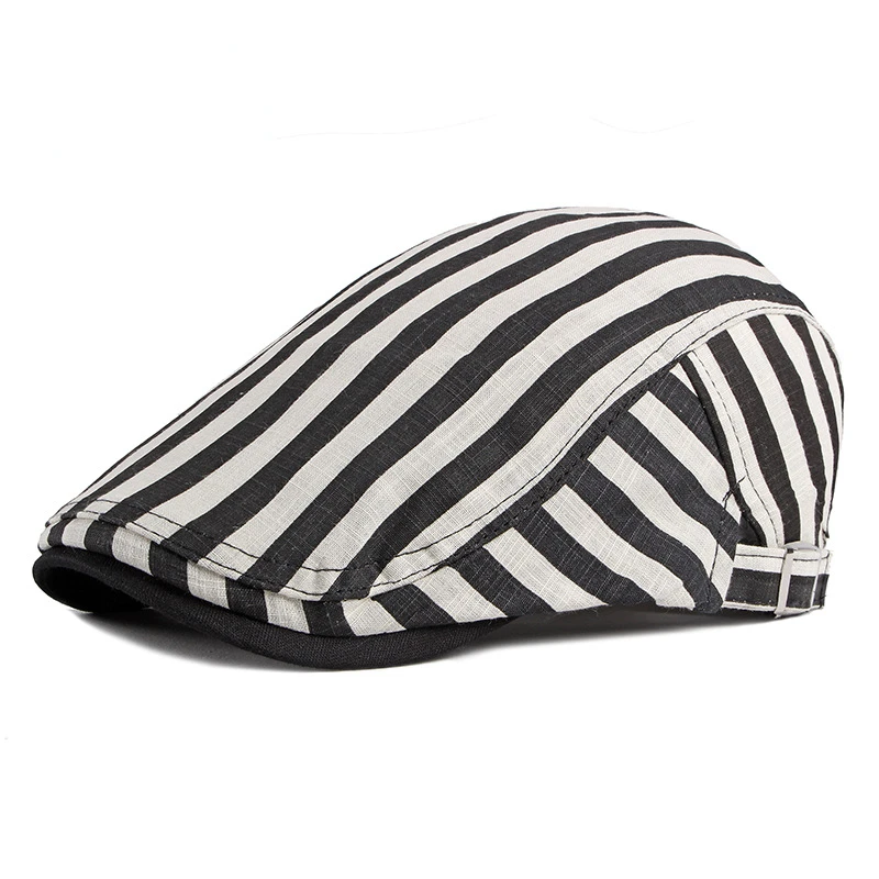 

New Men's Beret Wholesale Korean Fashion Spring And Summer Thin Peaked Cap Female Breathable Stripes Advance Hats Tide