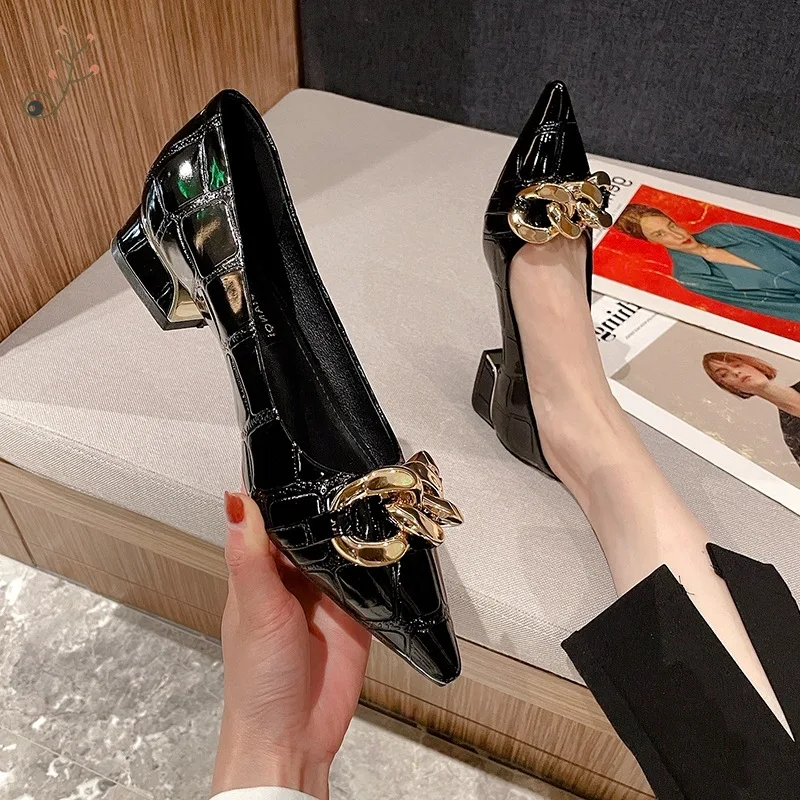 

Женские туфли на низком каблуке, кожаные туфли-лодочки с квадратным носком в стиле ретро, Весенняя Повседневная элегантная женская обувь на...