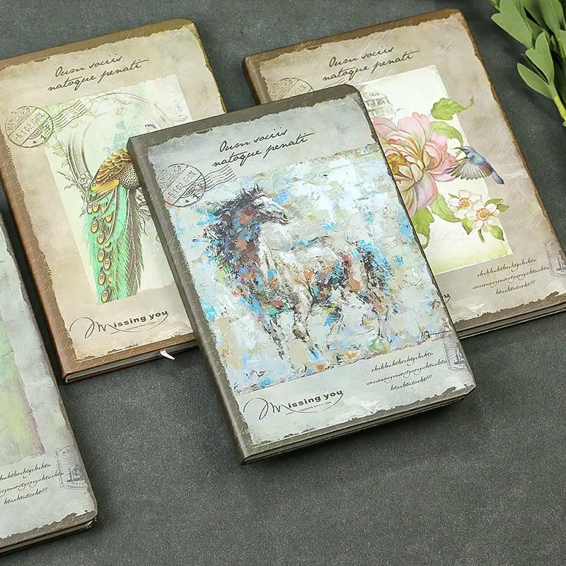 

16 Kinds Of Retro Flower Diary Hand Ledger Chinese Style Student Notebook Full-color Page Notepad Notebook Book Horse Peacock