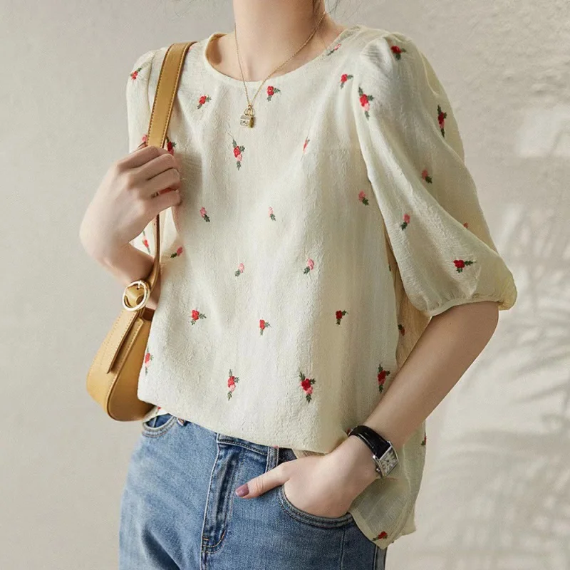 

Style AU Women Summer flower Sprep Puff Ji-mi Half-sleeved Summer Blouses