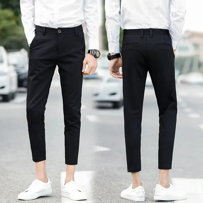 

2022 Men's Spring Autumn New Business Casual Slim Pants Male Little Feet Suit Pants Men Solid Color Formal Wear Trousers G235
