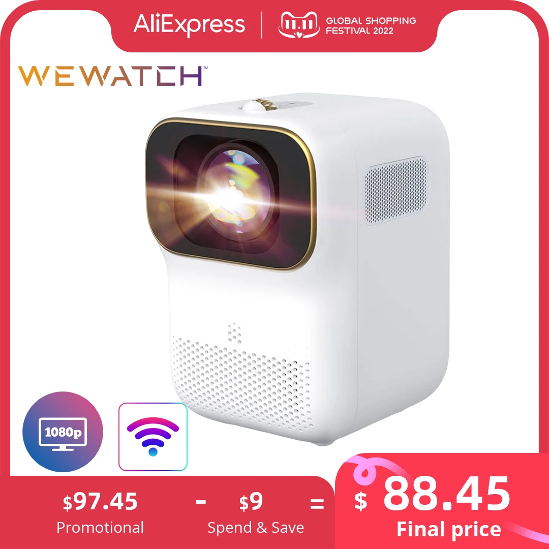 Ceny WEWATCH V30 Przenośny Mini Inteligentny Projektor HD Natywny 1080P WiFi Proyector Wbudowany Głośnik Kina Domowego Wideo Projektor Dla Dzieci
