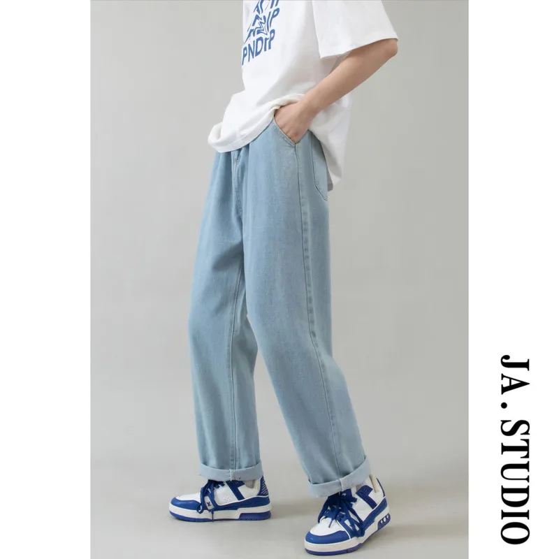 M-5XL Plus Size Jeans Men's Fashion Casual Blue/Black Jeans Men Streetwear Hip Hop Loose Straight Denim Pants Mens Trousers