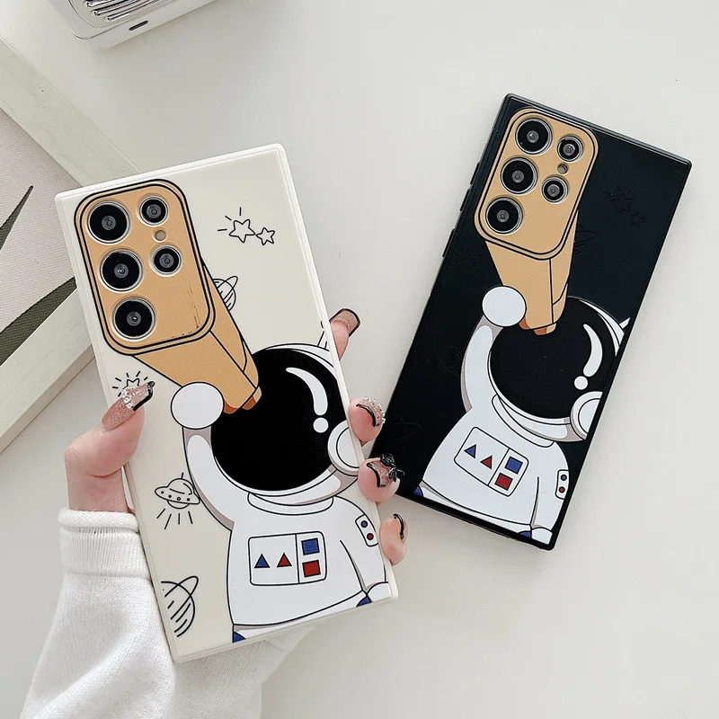 Астронавт Карикатура Ремешок для Руки Чехол для Телефона Для Samsung S22 Ultra S21 S20 FE S10 Plus A52S A52 A72 5G A32 A51 A71 A50 Мягкий Ковер