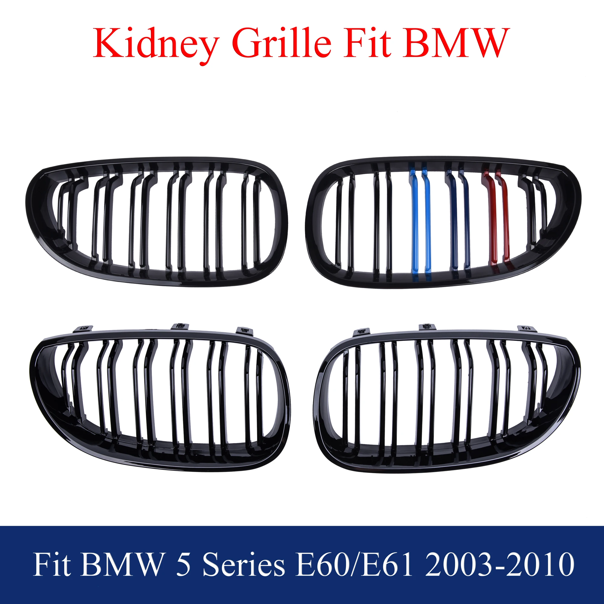 Front Kidney Grill M Color For BMW 5 Series E60 E61 2003-2010 M5 520i 523i 525i 528i 530i 535i 540i  520d 530dd