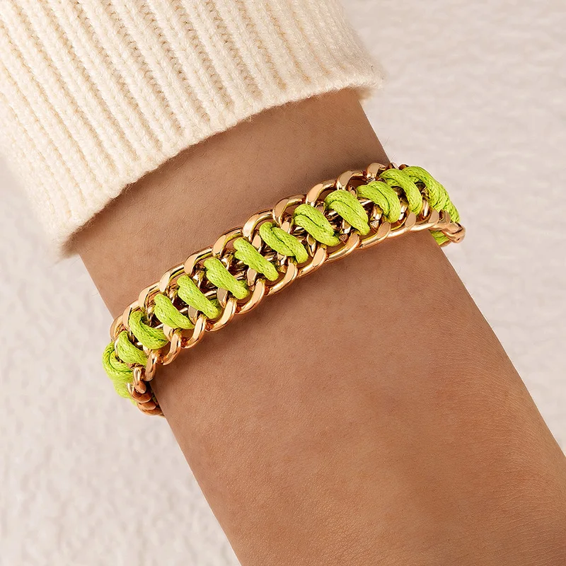 Tocona Bohemian Fluorescent Color Handmade Weave Bracelets for Women INS Trendy Adjustable Cuban Chain Girls Party Jewelry 19780