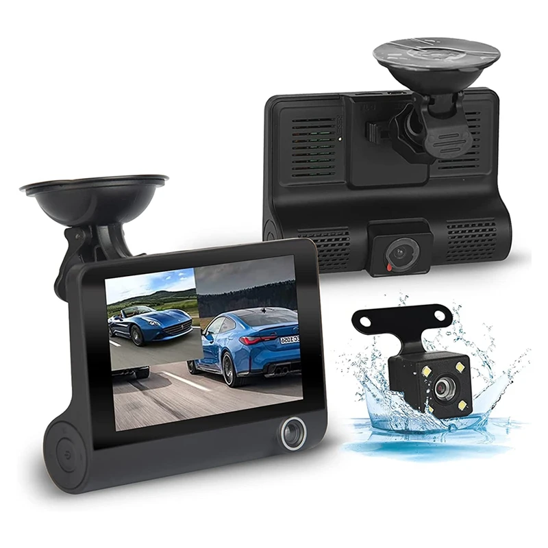 

Car Front And Rear Car Camera, 4 Inch Wide Angle Night Vision Full HD 1080P Car Camera, G-Sensor, Loop Recording