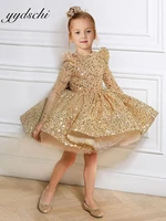luxurious princess knee length flower girl dresses for weddings evening party o neck glitter sequined long sleeves with bow 2022