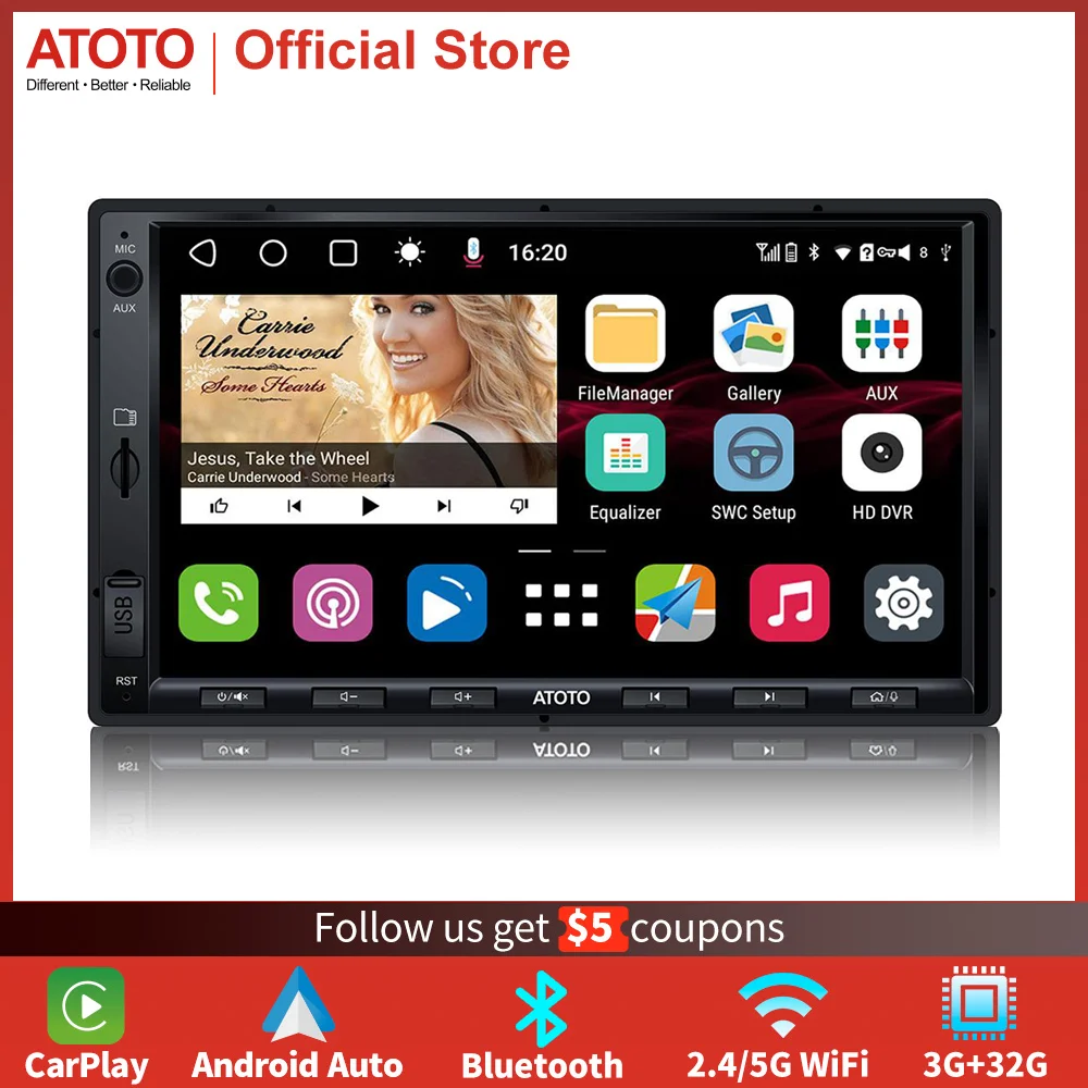 

ATOTO 7 Inch Car Radio 2 Din Universal Android CarPlay Bluetooth Car Stereo Built-in GPS USB Touch Screen For Car Multimedia