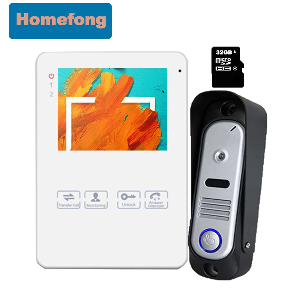 

Homefong 4 Inch Video Intercom System Outdoor Doorbell Camera Door Phone Unlock Dual Way Talk HD Record SD Card Call Transfer