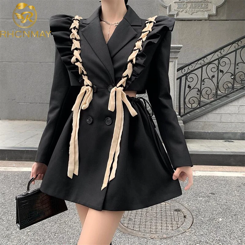 

Модные дизайнерские бандажные платья с оборками для женщин, соблазнительное Черное мини-платье с утечкой талии, женская одежда в уличном ст...