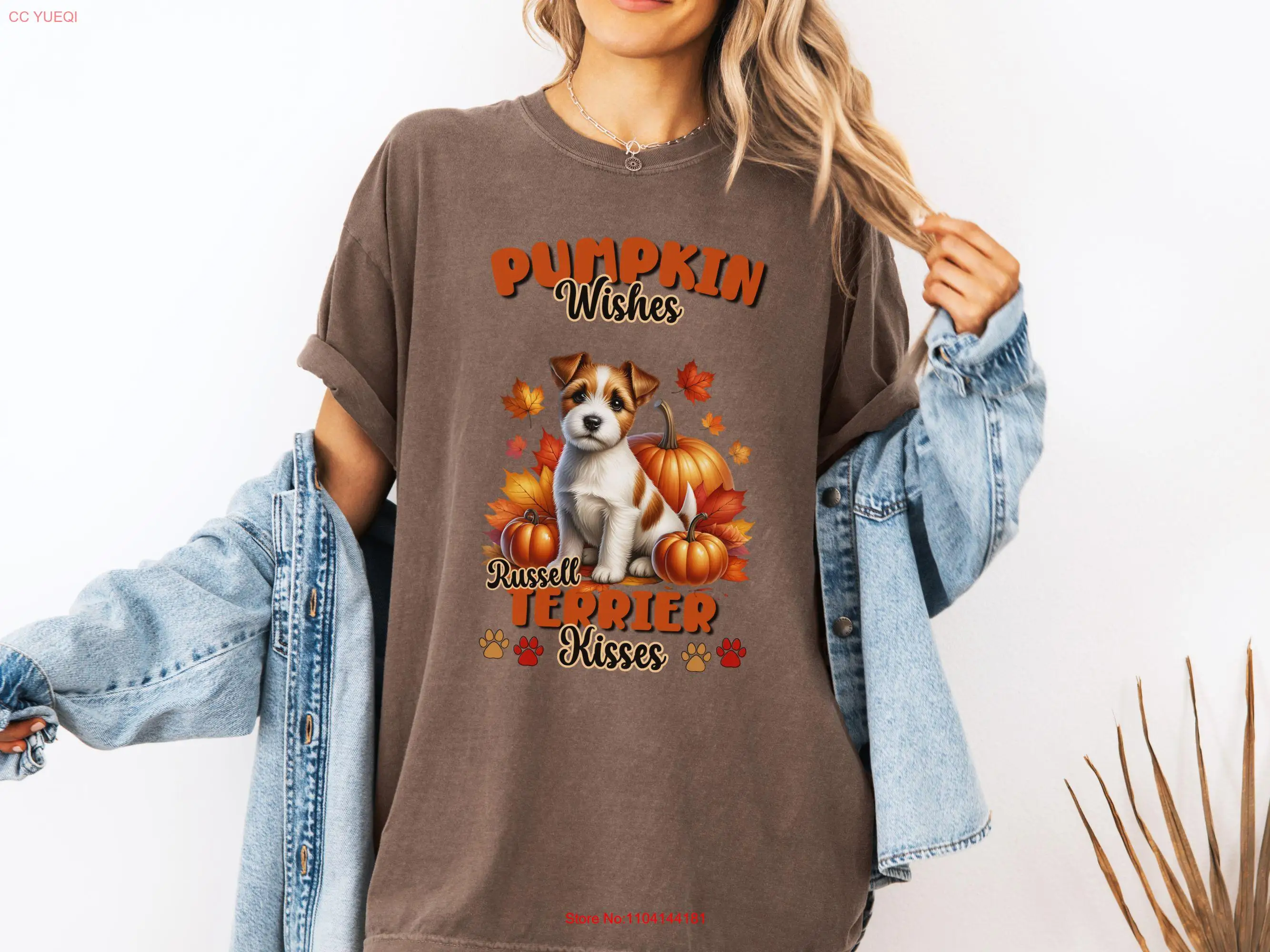 Осенняя футболка Рассел-терьера с тыквой и пожеланиями на праздник День